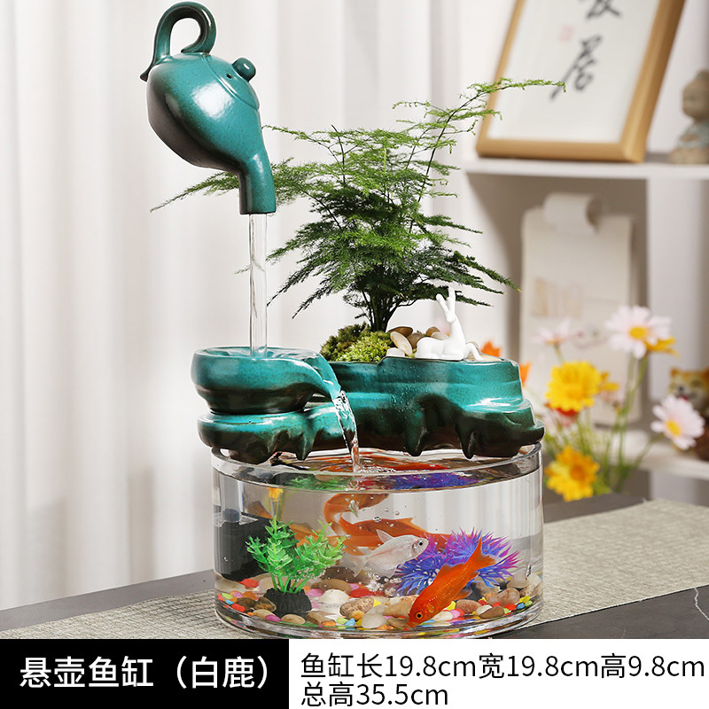 玻璃鱼缸摆件循环流水器客厅办公室桌面盆景小金鱼缸招财开业礼品