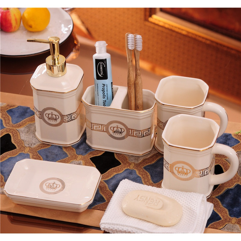 欧式创意陶瓷卫浴五件套闪电客浴室用品卫生间牙刷杯漱口杯结婚洗漱