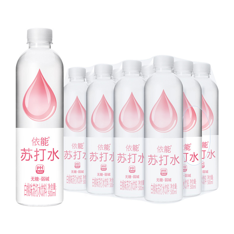 依能苏打水饮料无糖无汽弱碱饮用水苏打水白桃味500ml*12瓶