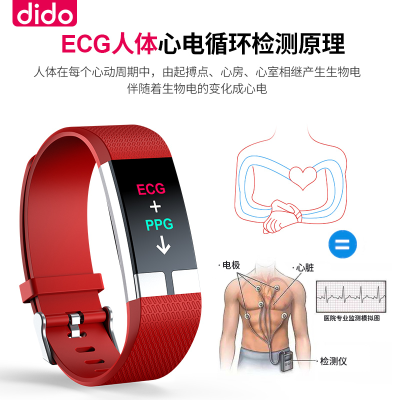 【精准度跃升】dido血压智能手环男运动监测高器心率心电图老人心脏心跳睡眠健康防水计步器手表女 G23深蓝色
