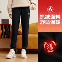 361°运动长裤女新款针织加绒长裤女子宽松休闲裤子 M 超级黑