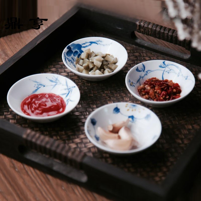 鼎亨原创手绘青花陶瓷餐具多用碟子景德镇中式咸菜小圆碟家用醋碟