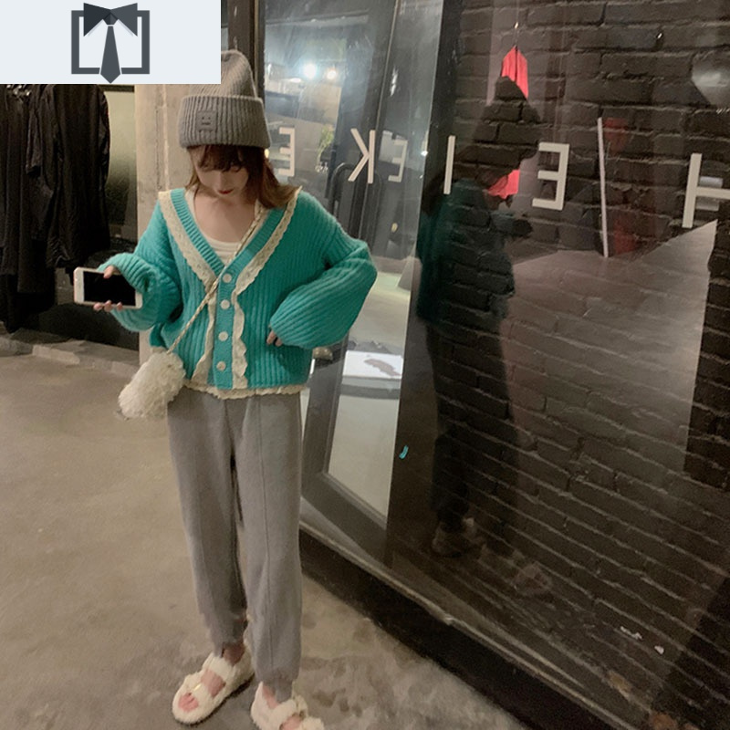 SUNTEK过年新年设计感蕾丝边红色毛衣外套女秋冬外穿温柔风针织开衫上衣毛衣