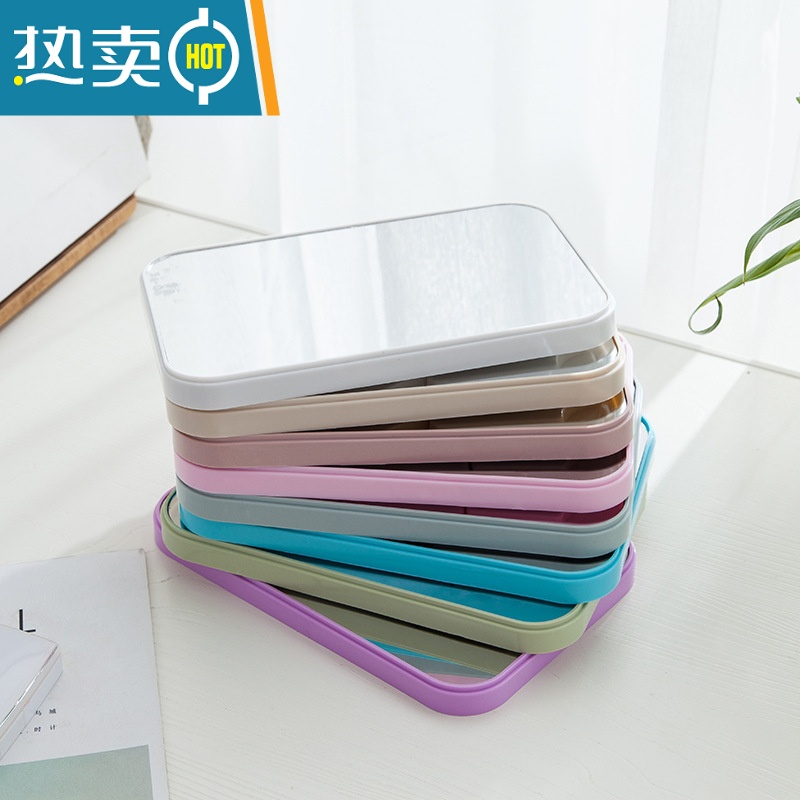 敬平桌面高清化妆镜学生宿舍台式梳妆镜办公室可立ins简约便携小镜子便携式用镜 北欧粉+梳子(随机)高清大图