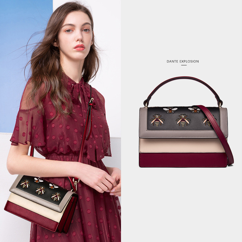 dante 丹迪 手提包女真皮单肩包包2019新款斜跨小蜜蜂牛皮女包包