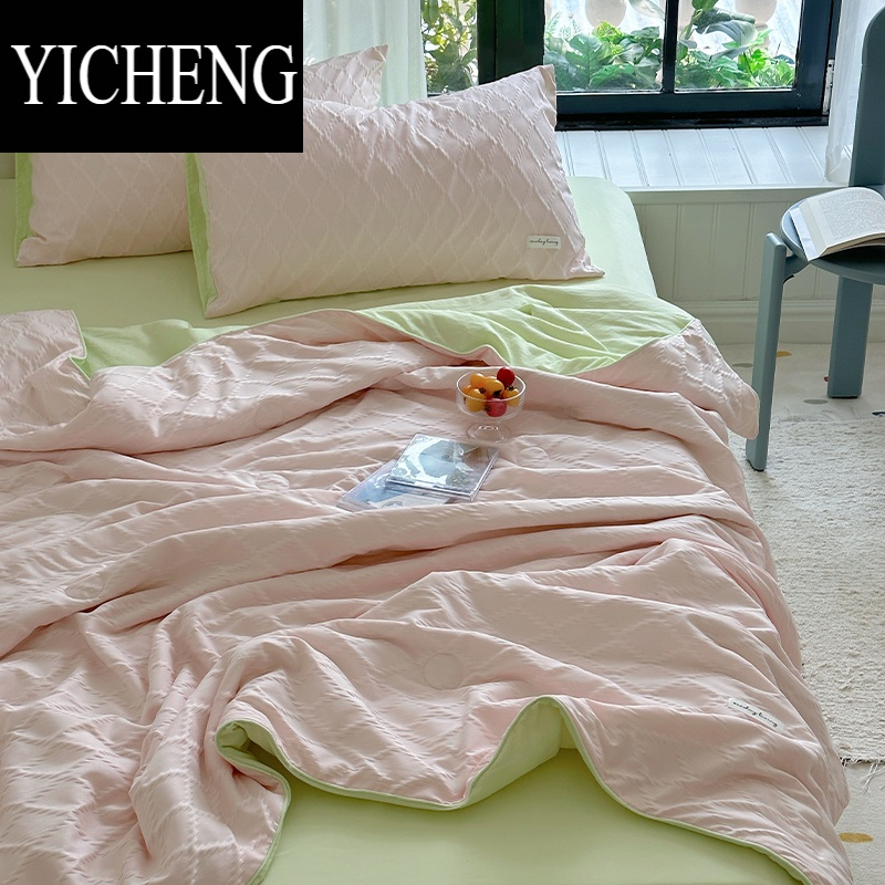 YICHENGins简约马卡龙菱格皱皱纱夏被少女心空调被子夏季软糯夏凉被