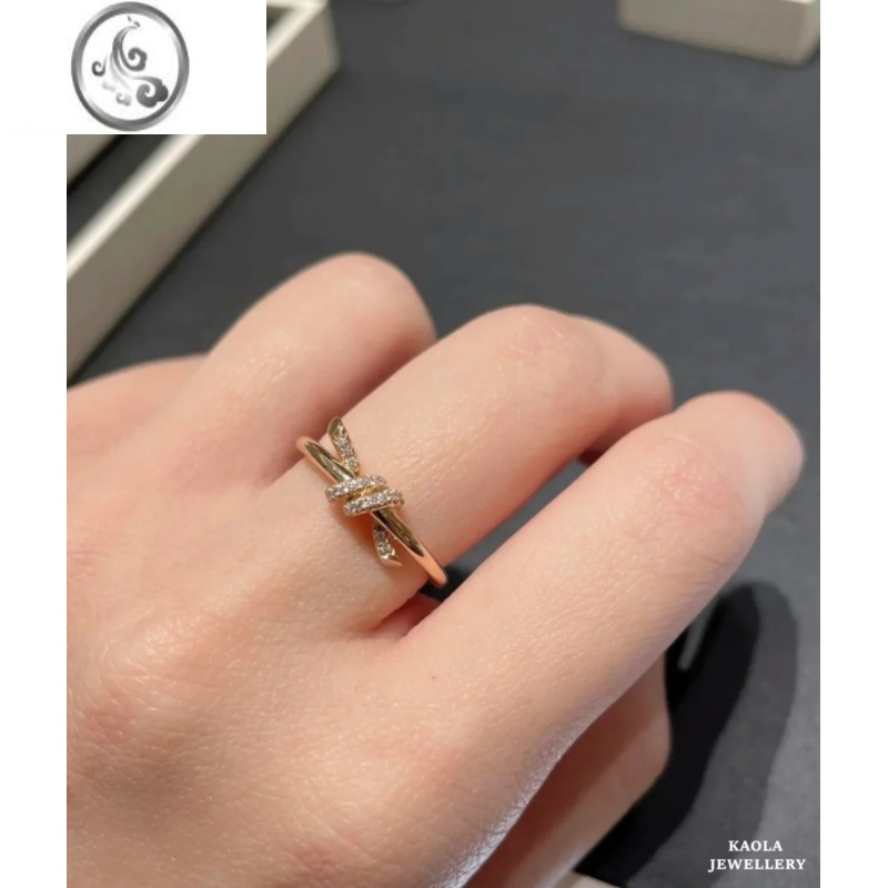 JiMi金Knot绳结戒指 女轻奢小众玫瑰金打结指环银银钻石微笑蝴蝶结
