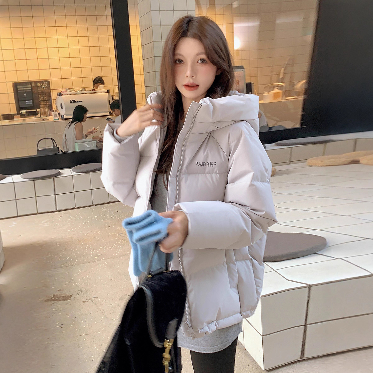 95白鸭绒羽绒服女短款2026年新款加厚小个子连帽冬季外套情侣高清大图