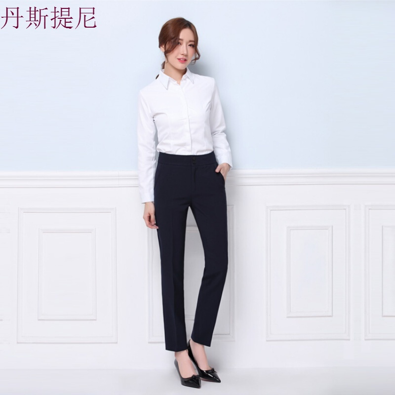 女士春秋黑色高腰直筒修身显瘦吸烟西裤百搭职业正装工作服长裤子