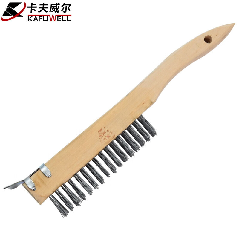 卡夫威尔 EM4004带铲木柄钢丝刷除锈鱼鳞刷清洁刷 4*16 2把装高清大图