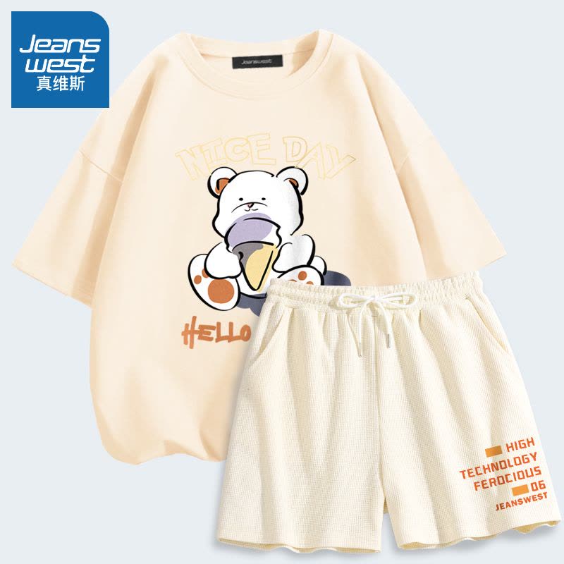 真维斯运动套装女装休闲宽松2022新款夏季韩版潮流短袖短裤两件套图片