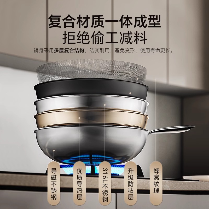 康巴赫316不锈钢味享蜂窝炒锅高清大图