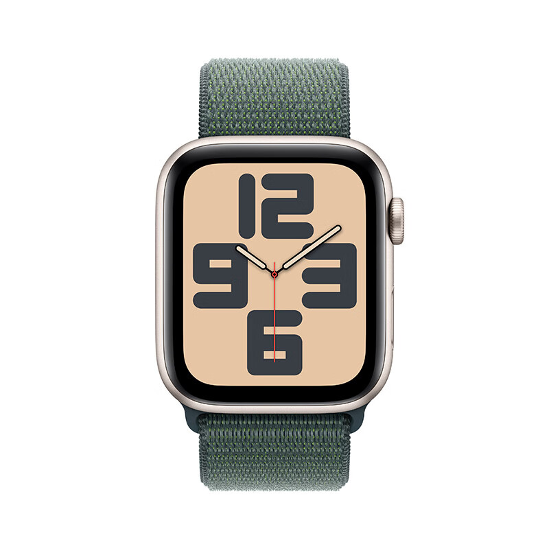 Apple/苹果 Watch SE 智能手表GPS款44毫米星光色铝金属表壳湖绿色回环式运动表带MXFG3CH/B 星光色