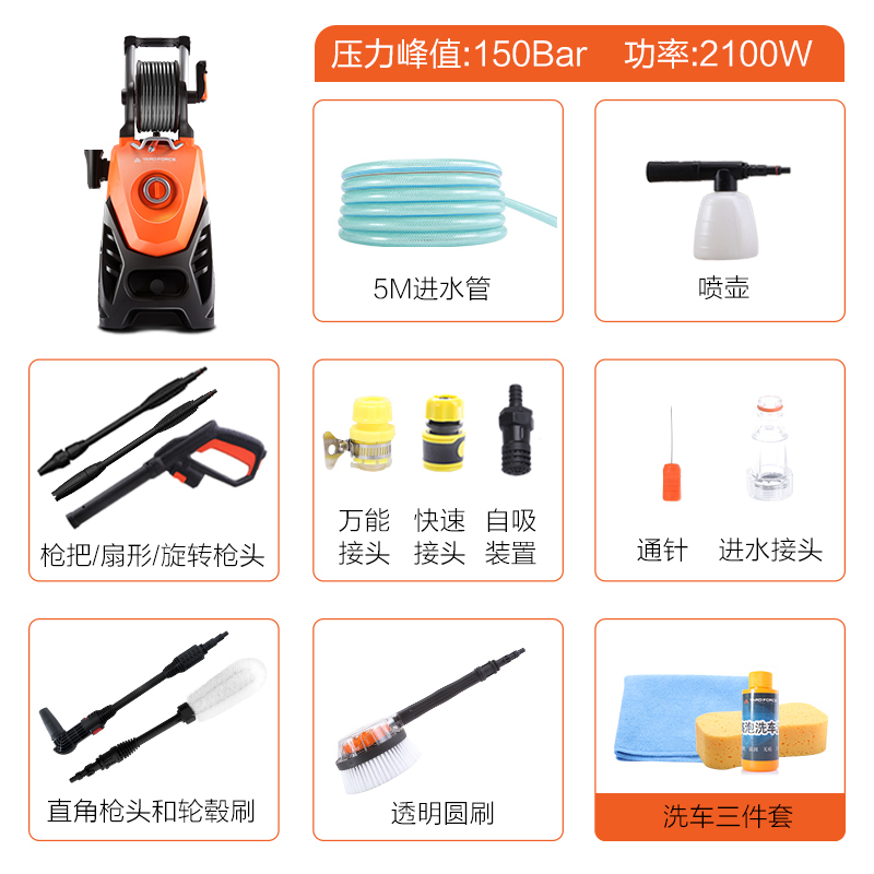 YARDFORCE佳孚 高压水枪洗车机 多功能水泵清洗机 自助洗车神器 2100W 220V S150C1U