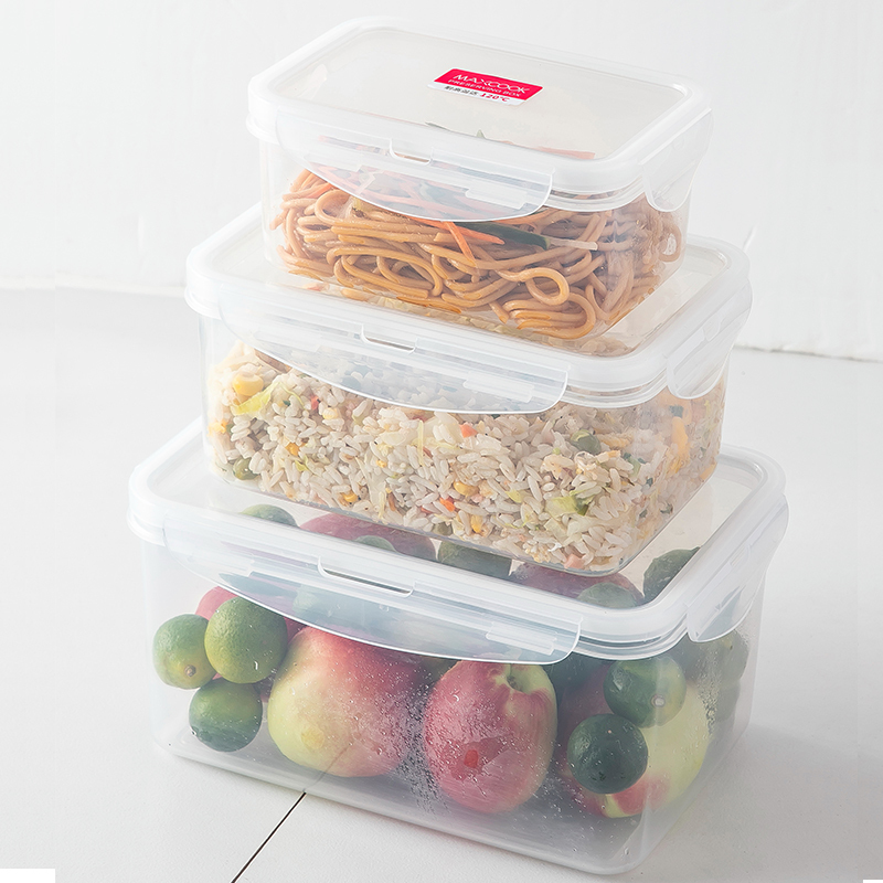 美厨(maxcook)塑料保鲜盒套装 冰箱收纳盒密封不漏水 便当饭盒储物盒长方形三件套MCX903