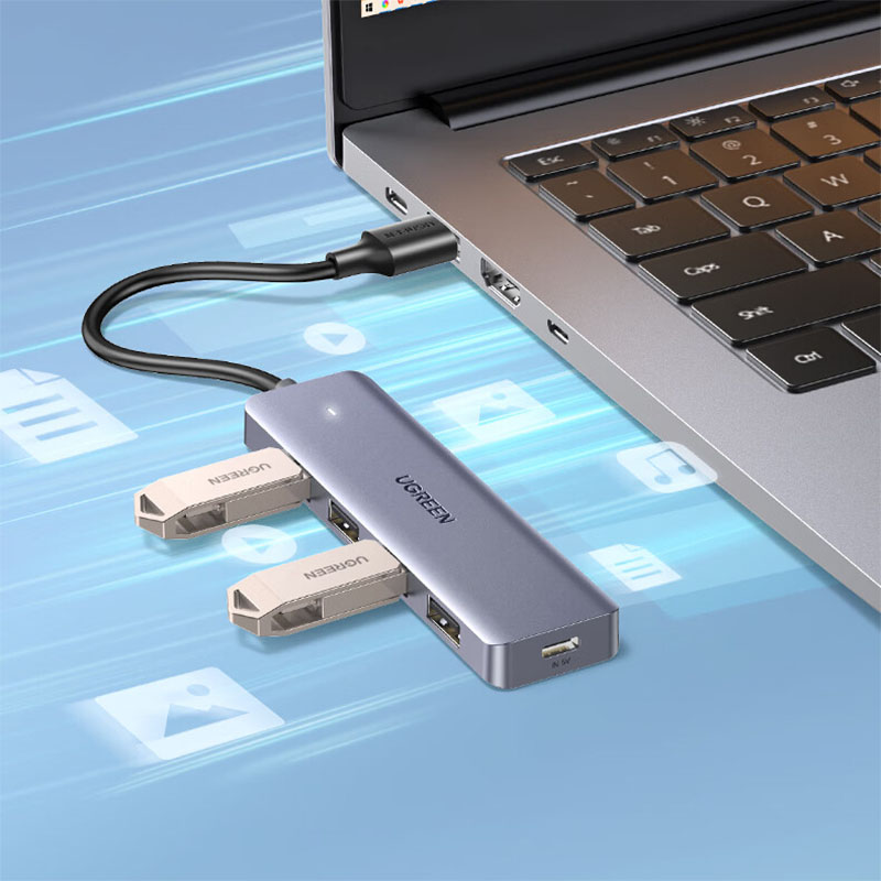 绿联USB 50985集线器3.0分线器 一拖四多接口延长线转换器0.15米高清大图