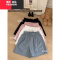 YIBUSHENG三木子自制 季新款小个子松紧高腰休闲阔腿短裤宽松女运动裤子