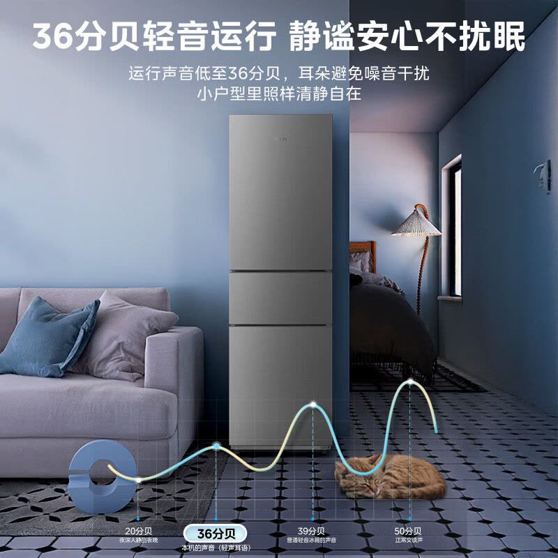 华凌(WAHIN) 219升三门冰箱 HR-228T 星烁银直冷节能手动除霜独立式设计图片