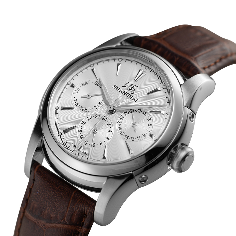上海手表上海牌手表多功能系列全自动机械手表男士商务三眼表盘双时区