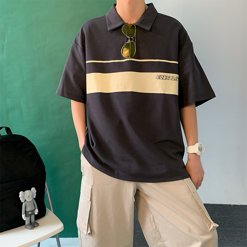 梵克公牛20夏季新款五分袖POLO衫男士港风韩版宽松简约翻领半袖上衣 T19-P35