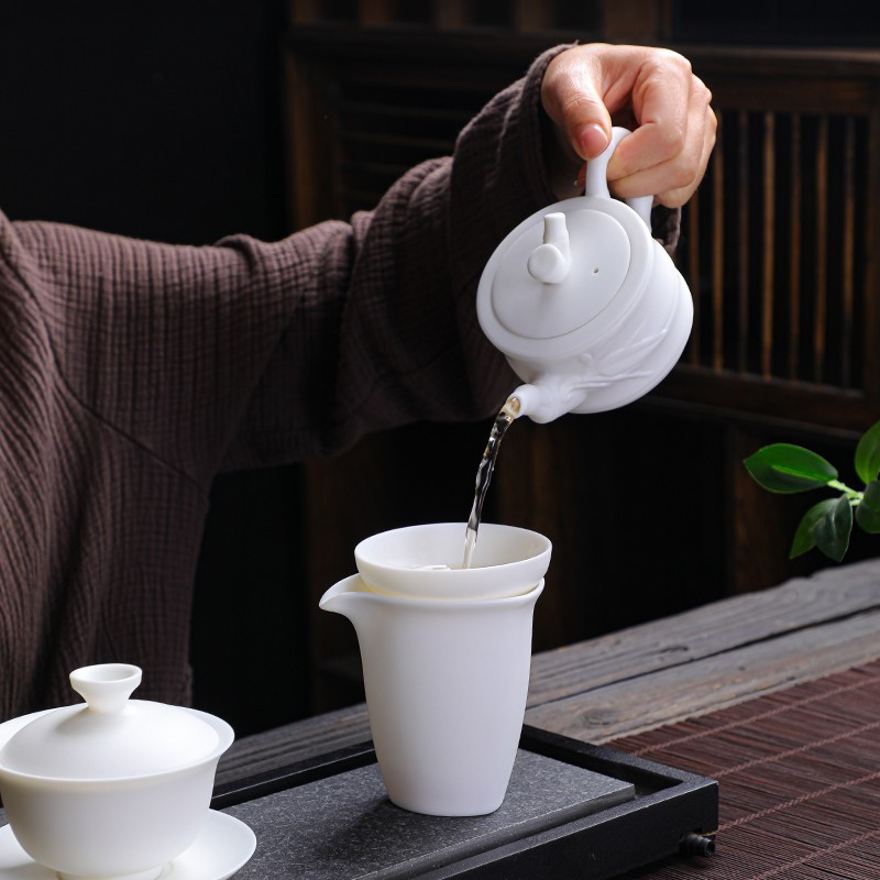 拓牌 茶具套装 11头素烧羊脂玉瓷竹韵壶套装 TP062高清大图