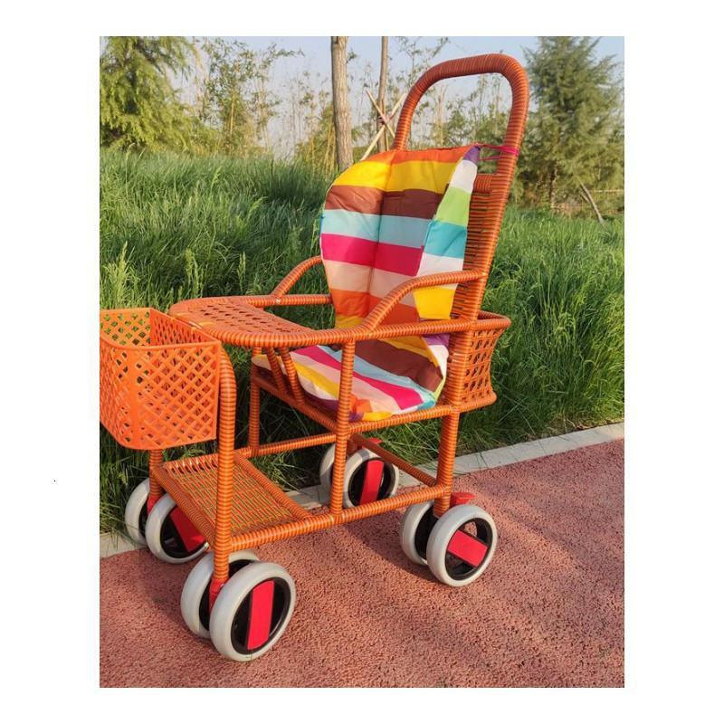夏季新款八轮加高护栏宝宝餐椅儿童藤编车bb车婴儿竹藤轻便推车