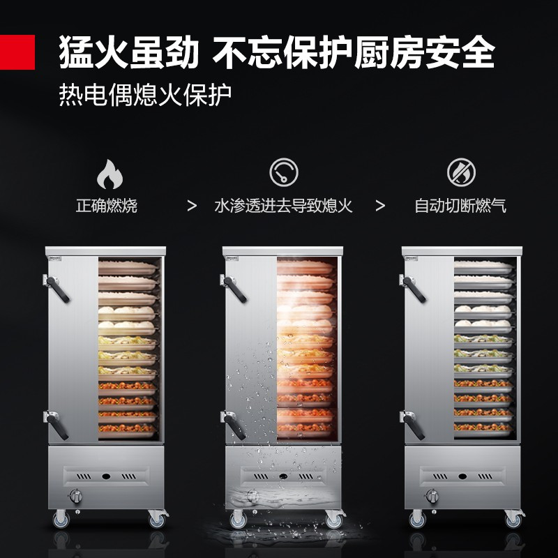 德玛仕(DEMASHI)燃气蒸饭柜商用 食堂蒸柜蒸饭车 工程定制款 10盘SZXT20B-100T [天然气/液化气]高清大图