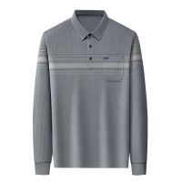 啄木鸟男士真口袋翻领上衣2025春季新款长袖t恤中年爸爸装POLO衫C