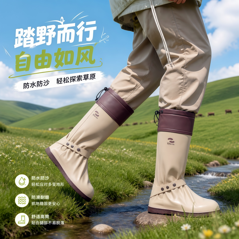 正雨高筒防水雨鞋套男女海边赶海礁石防滑加厚耐磨长款防脏鞋套9063高清大图
