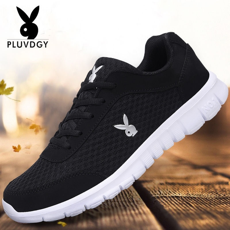 花花公子男鞋夏季透气网面薄款运动鞋飞行员休闲鞋内增高潮鞋黑色41