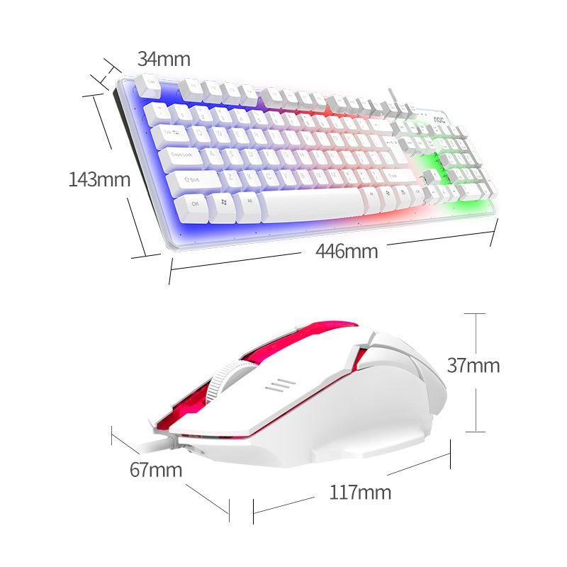AOC KM100白色发光键鼠 防泼溅耐用电竞鼠标键盘安静小巧轻便
