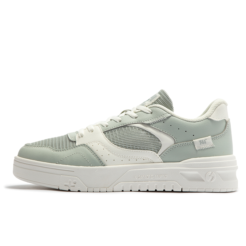 酥饼2.0丨361°女鞋运动鞋革面防泼水颗粒大底男休闲鞋 39码 薄灰绿/羽毛白682516626