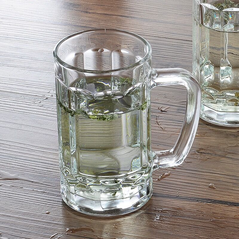 6只装大号玻璃啤酒杯460毫升烧烤扎啤杯子带把圆形水杯耐热泡茶杯