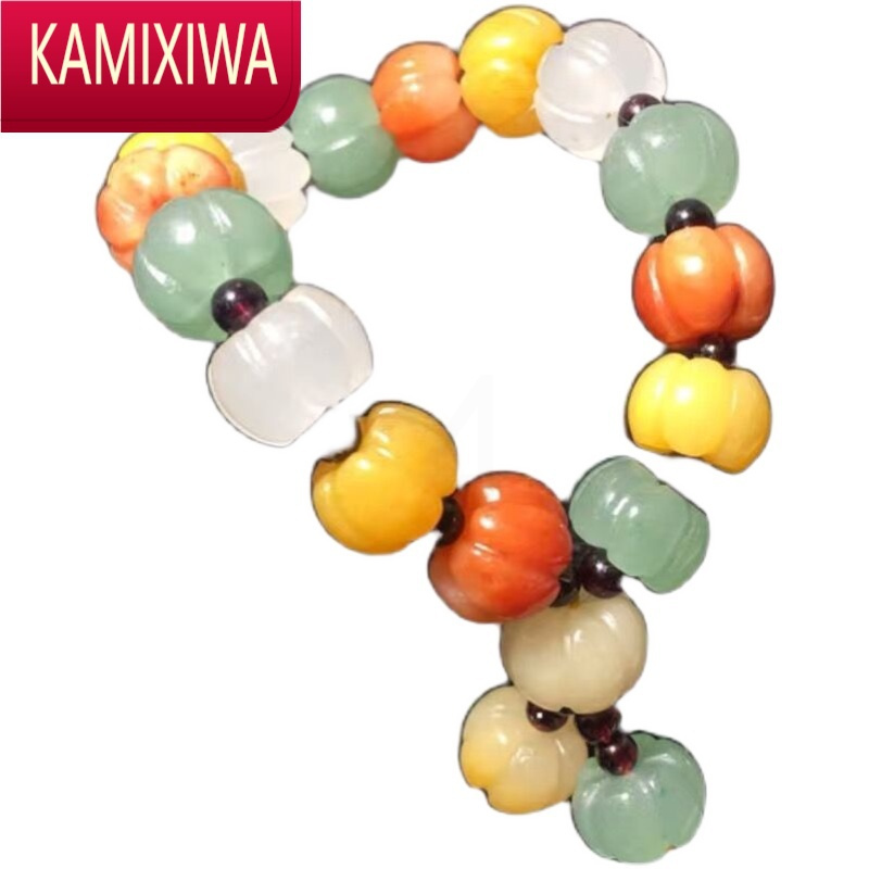 KAMIXIWA新款新疆金丝玉南瓜珠手链女夏彩色玉石手串单圈珠子串珠