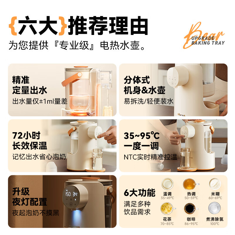 小熊(Bear)调奶器 电热水瓶 可拆卸 保温一体全自动恒温定量出水 TNQ-C20U5[316L不锈钢] 2L高清大图