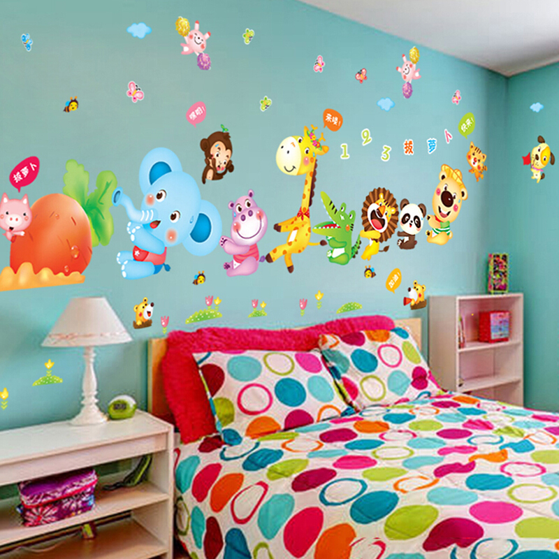 卡通动物墙贴画贴纸儿童房卧室幼儿园教室墙面装饰品墙纸自粘1.