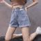 2022春夏新款弹力高腰显瘦牛仔短裤时尚百搭阔腿A字卷边短裤