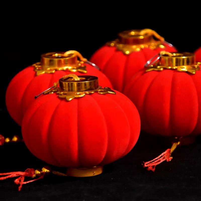 植绒小灯笼串挂饰盆景春节树挂新年节日装饰红灯笼-4号【30个/包】高清大图
