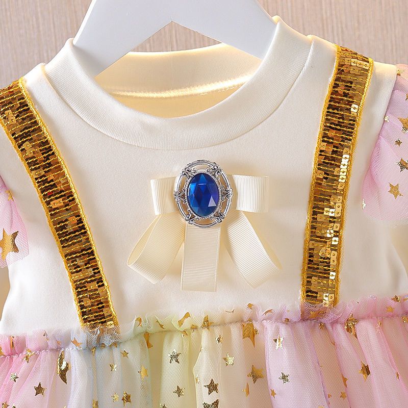 女童公主裙秋装彩虹裙天使裙艾莎连衣裙新款儿童裙子演出服霸气nn宝石