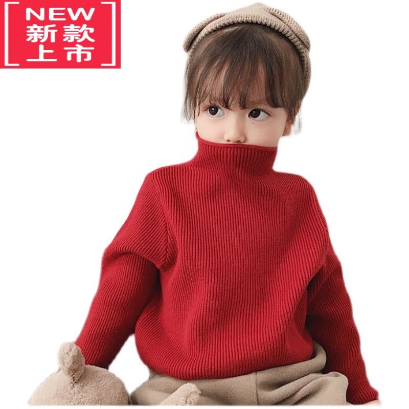 可莉允2022秋冬新款男女儿童套头毛衣宝宝洋气上衣纯色韩版加绒针织衫图片