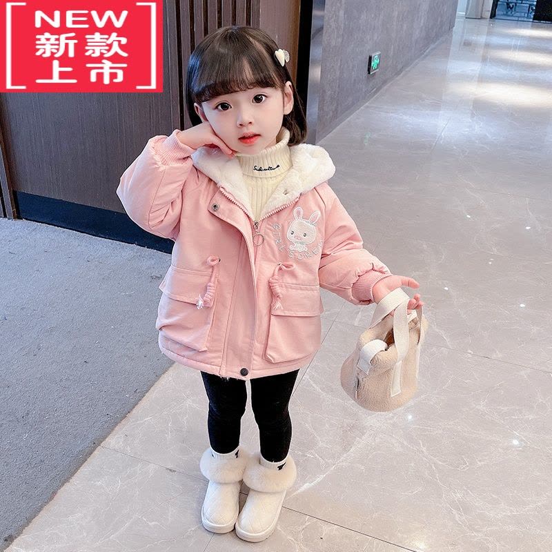 可莉允女童冬装棉服2022新款小童儿童装棉衣女宝宝加绒棉袄秋冬连帽外套图片