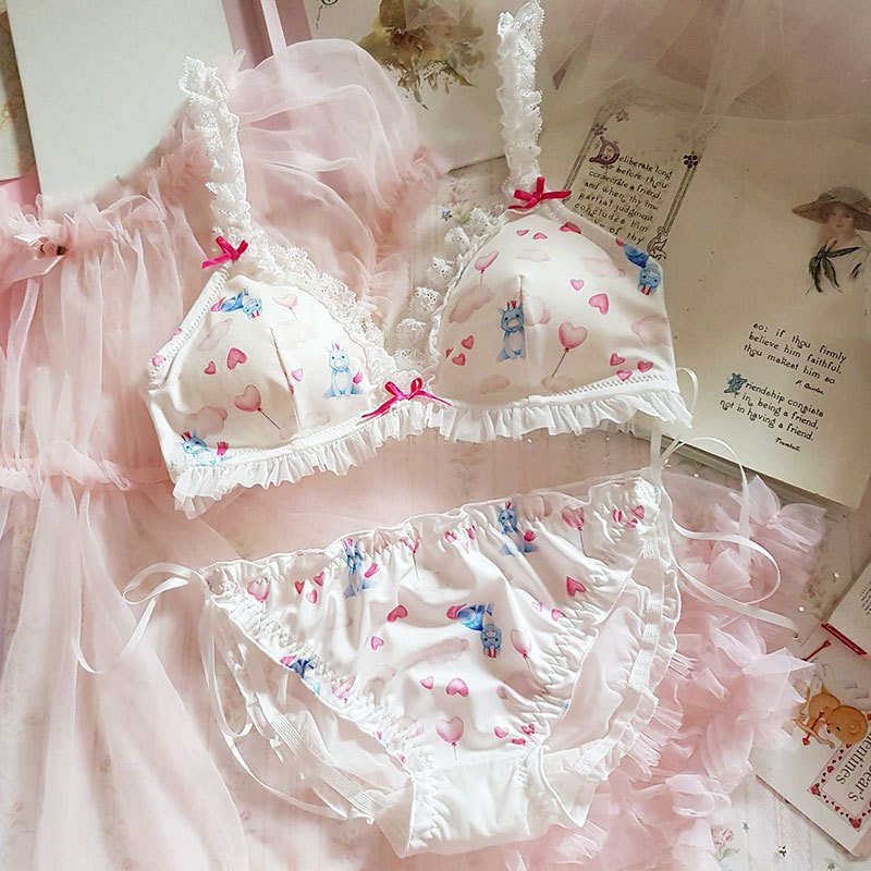 suntek日系软妹萝莉可爱少女心洛丽塔兔耳朵内衣无钢圈三角杯文胸套装