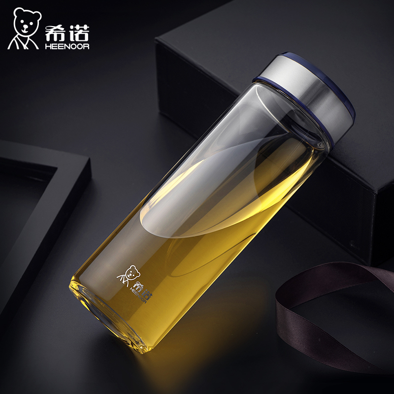 希诺(HEENOOR)单层玻璃杯高档茶杯高硼硅杯子商务办公杯情侣女士男士口杯防漏水杯