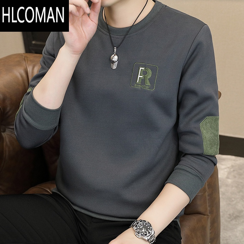 HLCOMAN秋季男士卫衣2024款秋衣长袖T恤加绒加厚上衣服打底衫男