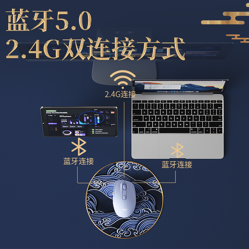 爱国者(AIGO) M330无线鼠标时尚安静可切换 稳定省电可充电 青黑色高清大图