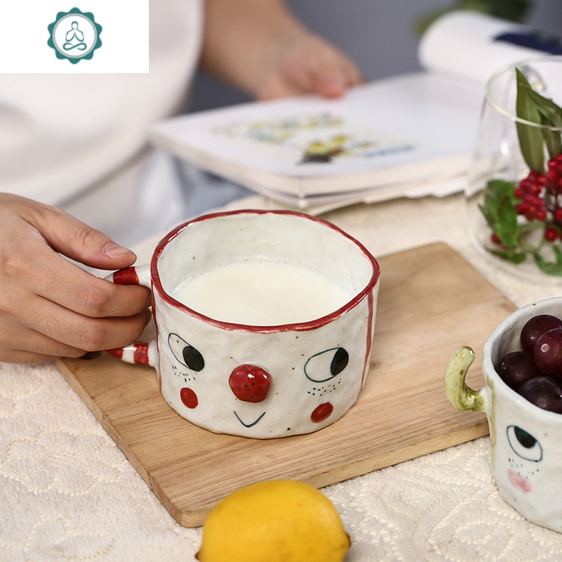 原创手作早餐杯陶瓷燕麦牛奶马克杯双耳碗可爱日式卡通儿童女餐具 封