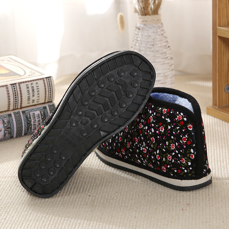 盛世尼曼手工棉鞋男女冬季两片瓦蚌壳橡胶底中老人棉鞋居家月子老布