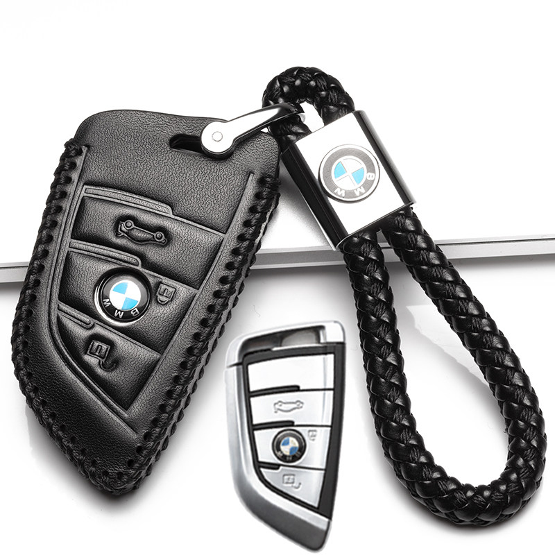 【补贴10%】宝马钥匙套5系2020款525li专用真皮530LE 535 528GT钥匙包扣19款汽车钥匙包 C款黑色刀锋一键启动三个按键+绳