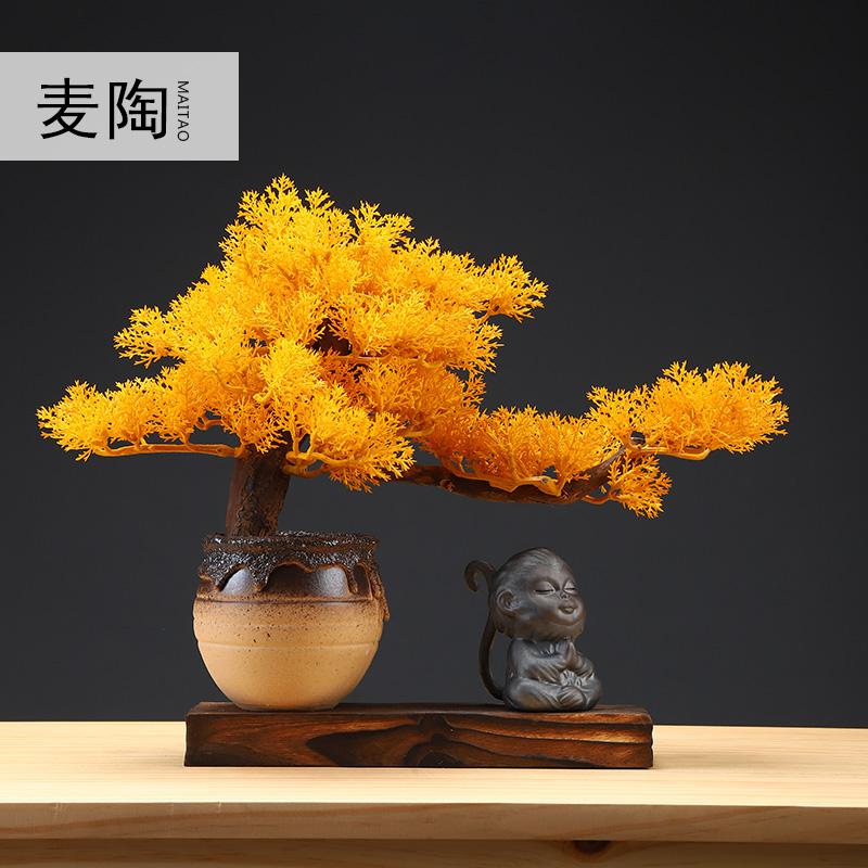 美帮汇新中式仿真盆景家居摆件客厅玄关软装装饰禅意盆景样板间饰品高清大图
