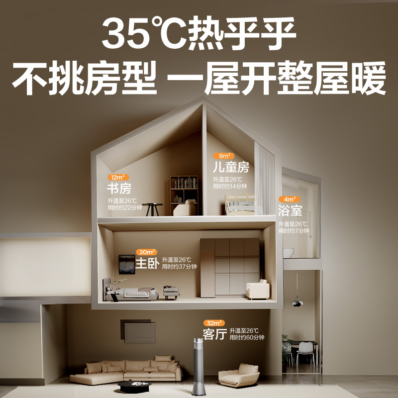 艾美特塔式取暖器立式暖风机家用石墨烯塔式遥控语音定时节能热风机电热风扇速热电暖器取暖HP22-SR91 大面积取暖